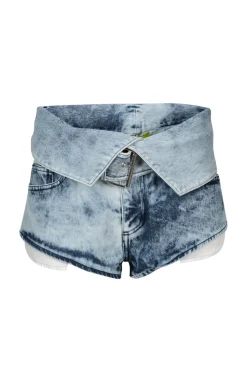 Marques ' Almeida ACID WASH DENIM FOLDING WAISTBAND SHORTS ACIDWASH