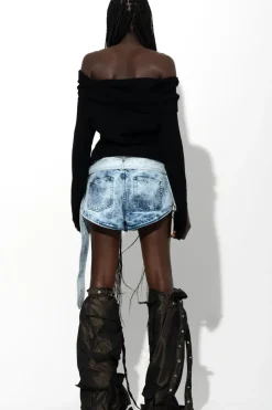 Marques ' Almeida ACID WASH DENIM FOLDING WAISTBAND SHORTS ACIDWASH