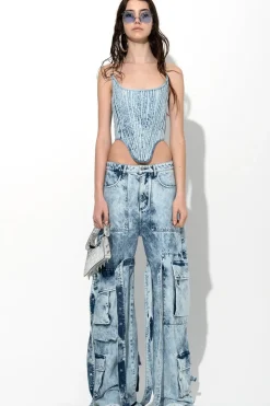 Discount Marques ' Almeida ACID WASH DENIM MULTI POCKET CARGO TROUSERS ACIDWASH