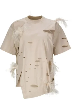 Outlet Marques ' Almeida DISTRESSED T-SHIRT WITH FEATHERS BEIGE
