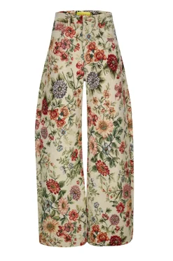 New Marques ' Almeida BEIGE FLORAL BROCADE BOYFRIEND TROUSERS MULTICOLOUR