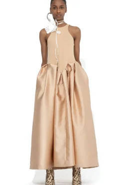 New Marques ' Almeida FULL SKIRT TANK TOP DRESS BEIGE