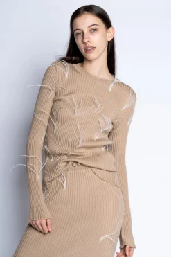 Hot Marques ' Almeida MERINO FEATHER CREW NECK TOP BEIGE