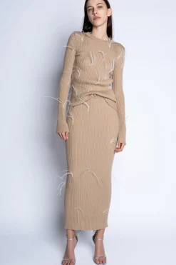 New Marques ' Almeida MERINO WOOL FEATHER LONG SKIRT BEIGE
