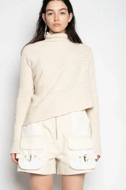 Marques ' Almeida RECYLED COTTON KNIT DRAPED JUMPER BEIGE