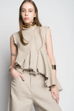Best Marques ' Almeida WOVEN SLEEVELESS TOP WITH ASYMMETRIC HEM BEIGE