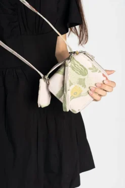 Hot Marques ' Almeida BIRD BROCADE WALLET BAG WITH FEATHER STRAP MULTICOLOUR