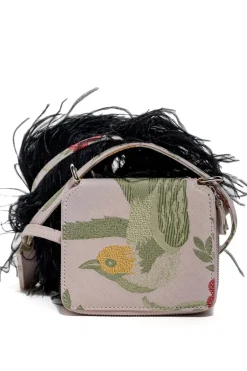 Hot Marques ' Almeida BIRD BROCADE WALLET BAG WITH FEATHER STRAP MULTICOLOUR