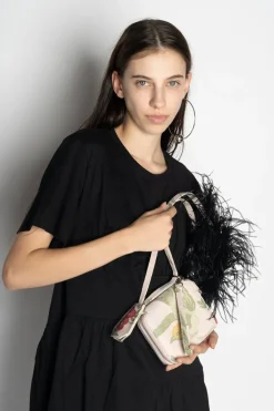 Hot Marques ' Almeida BIRD BROCADE WALLET BAG WITH FEATHER STRAP MULTICOLOUR