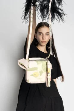 Hot Marques ' Almeida BIRD BROCADE WALLET BAG WITH FEATHER STRAP MULTICOLOUR