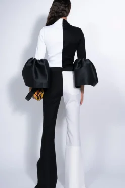Marques ' Almeida BLACK AND WHITE TURTLENECK PUFF SLEEVE TOP BLACKWHITE