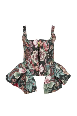 Marques ' Almeida BLACK BROCADE CORSET WITH FRONT HOOK & EYE CLOSURE MULTICOLOUR