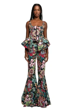 Best Marques ' Almeida BLACK BROCADE EXTREME FLARE TROUSERS MULTICOLOUR