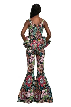 Best Marques ' Almeida BLACK BROCADE EXTREME FLARE TROUSERS MULTICOLOUR