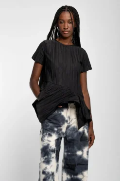 Best Marques ' Almeida CAP SLEEVE PLISSE T-SHIRT BLACK