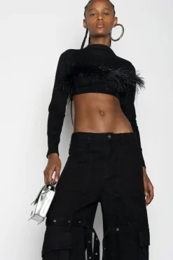 Sale Marques ' Almeida CROPPED FEATHER TOP BLACK