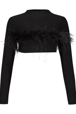 Sale Marques ' Almeida CROPPED FEATHER TOP BLACK