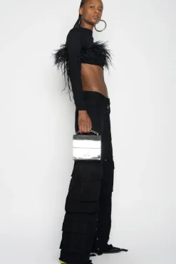 Sale Marques ' Almeida CROPPED FEATHER TOP BLACK