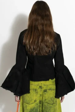 Hot Marques ' Almeida DENIM CLASSIC FITTED JACKET WITH BELL SLEEVES BLACK