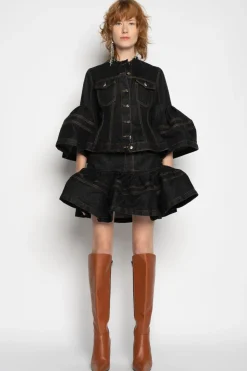 Outlet Marques ' Almeida DENIM SHORT SKIRT WITH FLOUNCE BLACK