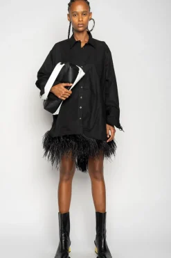 Discount Marques ' Almeida FEATHER HEM SHIRT DRESS BLACK