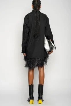Discount Marques ' Almeida FEATHER HEM SHIRT DRESS BLACK