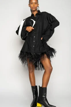 Discount Marques ' Almeida FEATHER HEM SHIRT DRESS BLACK