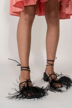 Online Marques ' Almeida FEATHER STRAPPY SANDAL BLACK