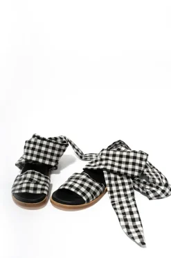 Discount Marques ' Almeida BLACK GINGHAM WRAP SANDAL BLACKWHITE