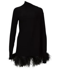 Marques ' Almeida MERINO WOOL DRAPED JUMPER WITH FEATHERS BLACK