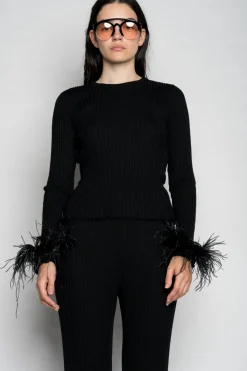 Online Marques ' Almeida MERINO WOOL FITTED TOP WITH FEATHERS BLACK