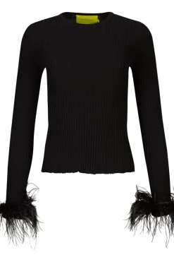 Online Marques ' Almeida MERINO WOOL FITTED TOP WITH FEATHERS BLACK