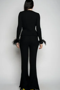 Online Marques ' Almeida MERINO WOOL FITTED TOP WITH FEATHERS BLACK