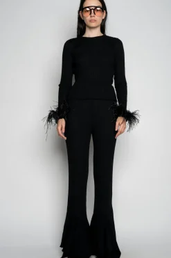 Online Marques ' Almeida MERINO WOOL FITTED TOP WITH FEATHERS BLACK
