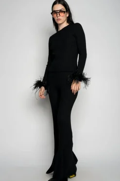 Online Marques ' Almeida MERINO WOOL FITTED TOP WITH FEATHERS BLACK
