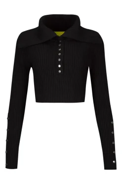 Sale Marques ' Almeida BLACK MERINO WOOL KNITTED CROPPED TOP WITH BIG COLLAR