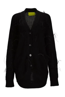 Sale Marques ' Almeida MERINO WOOL OVERSIZE CARDIGAN WITH FEATHERS BLACK