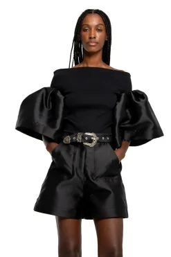 Hot Marques ' Almeida MIKADO OFF SHOULDER PUFF SLEEVE TOP BLACK