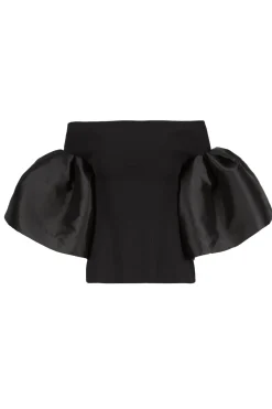 Hot Marques ' Almeida MIKADO OFF SHOULDER PUFF SLEEVE TOP BLACK