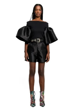 Hot Marques ' Almeida MIKADO OFF SHOULDER PUFF SLEEVE TOP BLACK