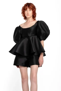 Best Marques ' Almeida MIKADO TOP WITH PEPLUM AND BALLON SLEEVES BLACK
