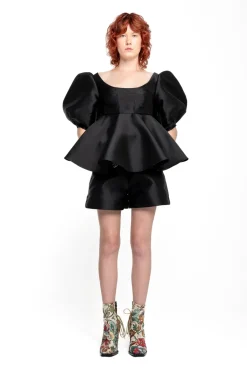 Best Marques ' Almeida MIKADO TOP WITH PEPLUM AND BALLON SLEEVES BLACK