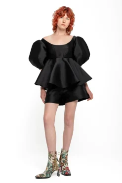 Best Marques ' Almeida MIKADO TOP WITH PEPLUM AND BALLON SLEEVES BLACK