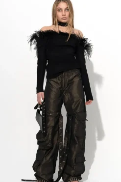 Sale Marques ' Almeida OFF SHOULDER TOP WITH FEATHERS BLACK