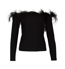 Sale Marques ' Almeida OFF SHOULDER TOP WITH FEATHERS BLACK