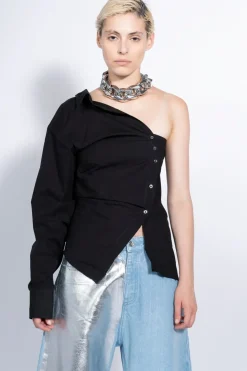 Best Marques ' Almeida ONE SHOULDER DRAPED SHIRT BLACK
