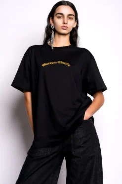 New Marques ' Almeida OVERSIZED T-SHIRT WITH GOLD LOGO BLACK