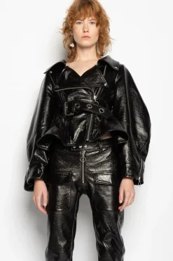 Discount Marques ' Almeida POINTY NECK LEATHER JACKET BLACK