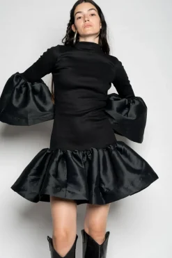 Hot Marques ' Almeida PUFF SLEEVE AND HEM DRESS BLACK
