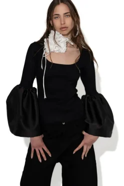 Marques ' Almeida SCOOPED NECK PUFF SLEEVE TOP BLACK